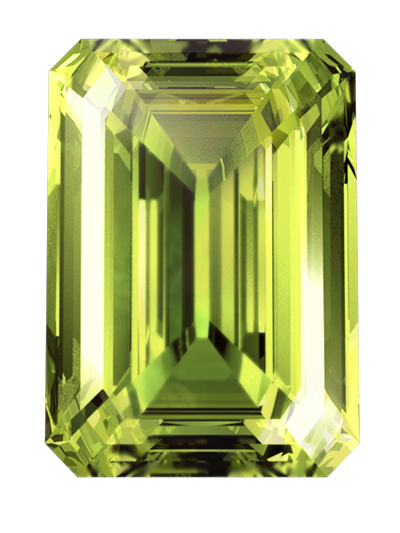 A LONITÉ cremation diamond created from cremation ashes or hair in greenish yellow color & emerald cut 